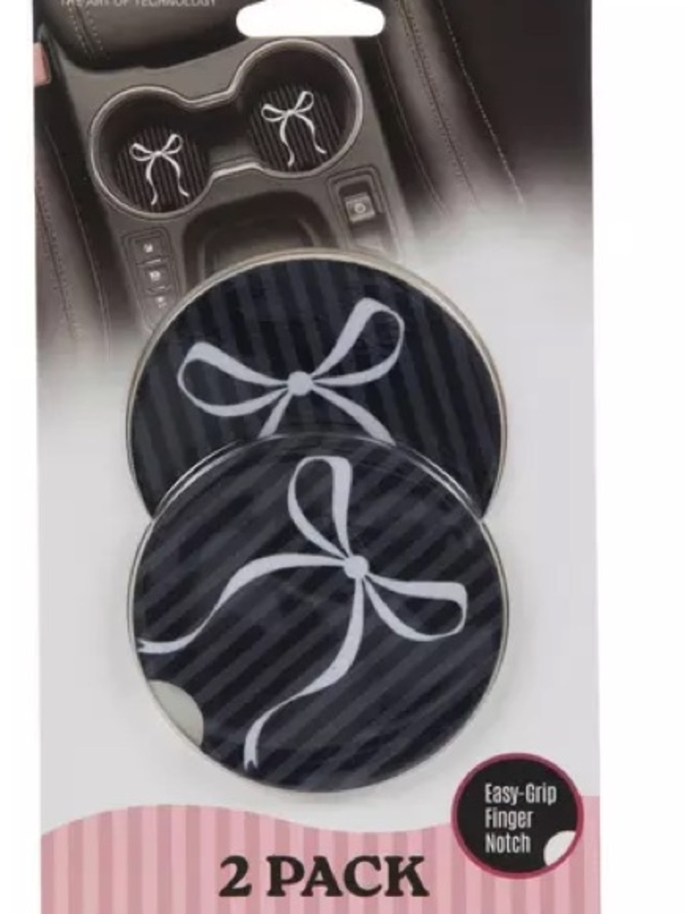 (2) Sets Black Striped & White Bow Car Coasters